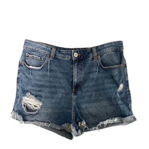 Inc Denim High Rise Jean Shorts Raw Hem Distressed Medium Blue Size 14